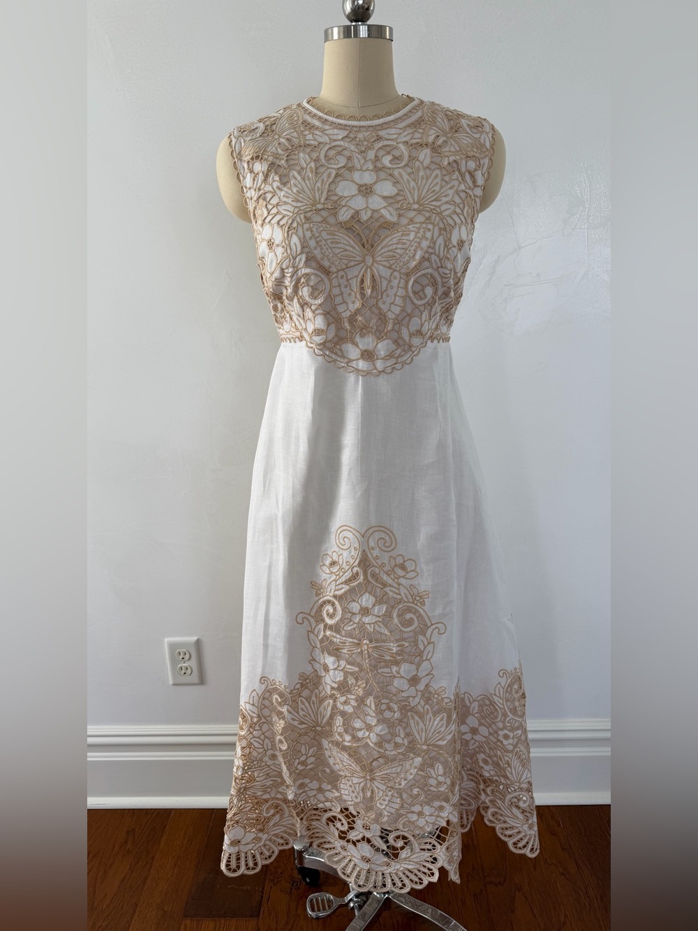Zimmermann, Jeannie white midi dress with lace yoke Embroidery